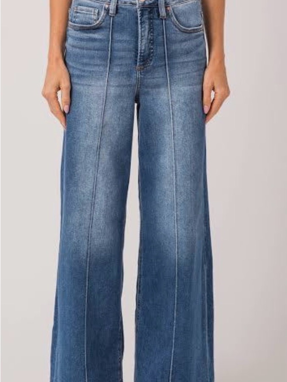 Coco + Carmen Faded Light-Mid Blue Wide-Leg Jeans -Stretch!